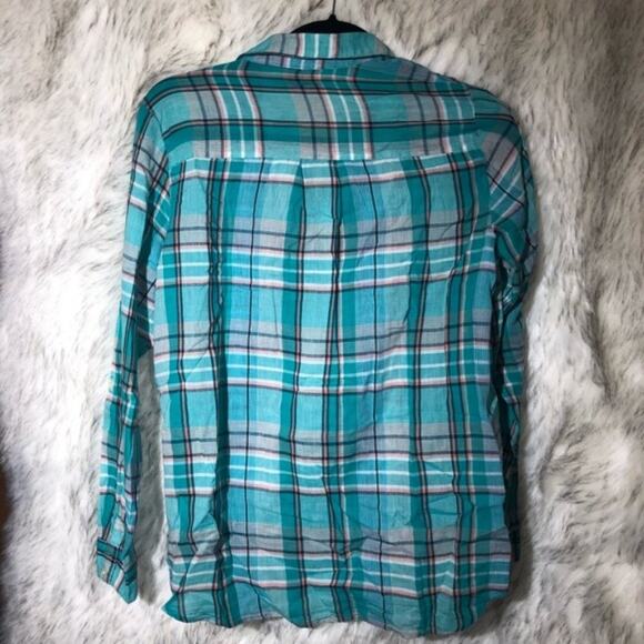 Gap Teal Boyfriend Plaid Button Down Shirt - Picture 4 of 8